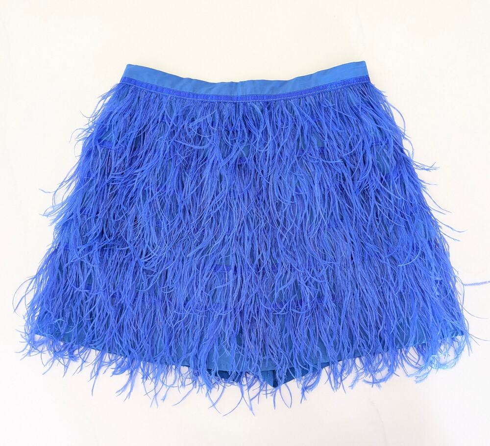 Queen of Sparkles Cobalt Royal Blue Feather Mini Skirt Small EUC